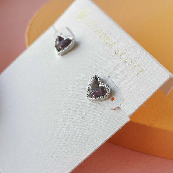 Kendra Scott - Ari Heart Amethyst Silver Stud Earrings - Picture 3 of 3